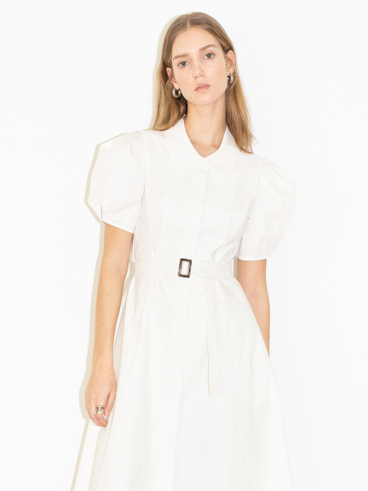 [20SS] HANCOCK PARK voluminous shoulder short sleeve A line shirt dress