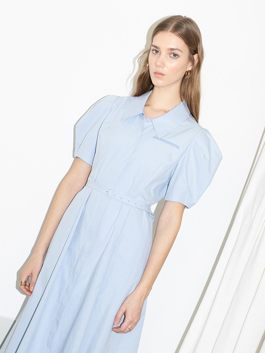 [20SS] HANCOCK PARK voluminous shoulder short sleeve A line shirt dress