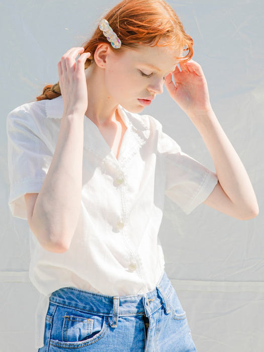 Eyelet Lace Shirts Blouse_White