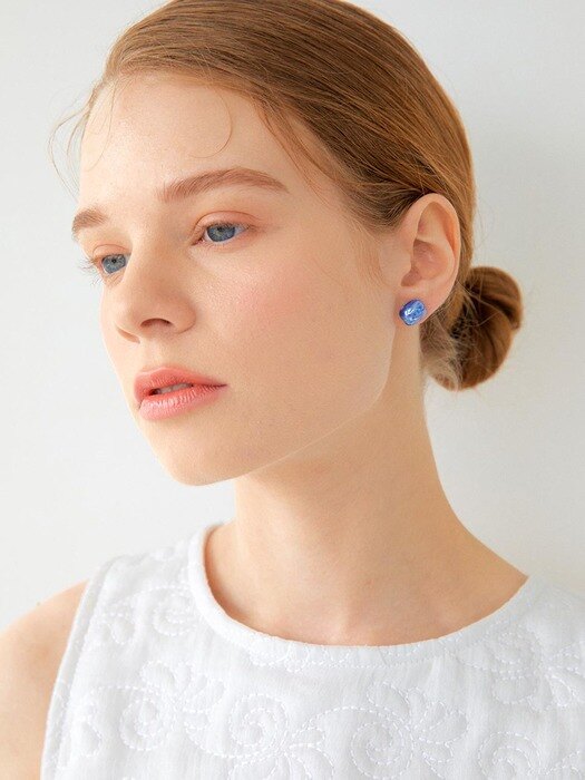 Daily rectangle ceramic earring(Blue)