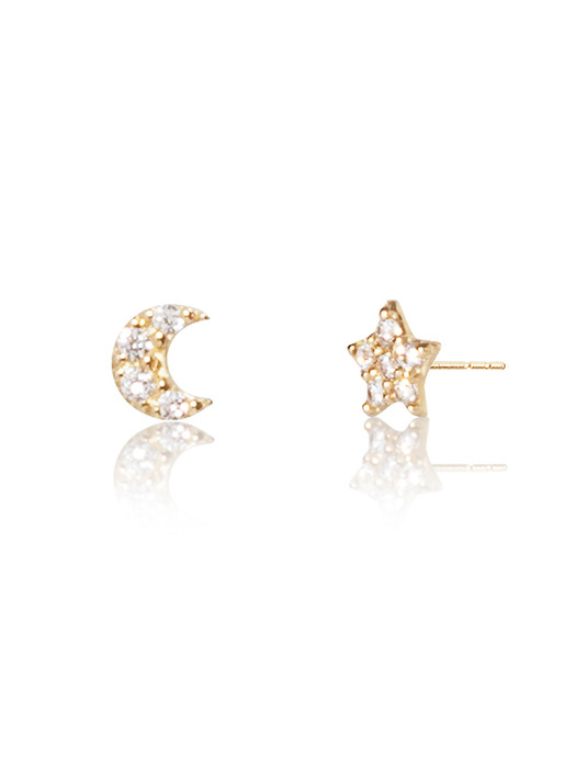 14k gold mini crescent star CZ earrings (14k 골드)