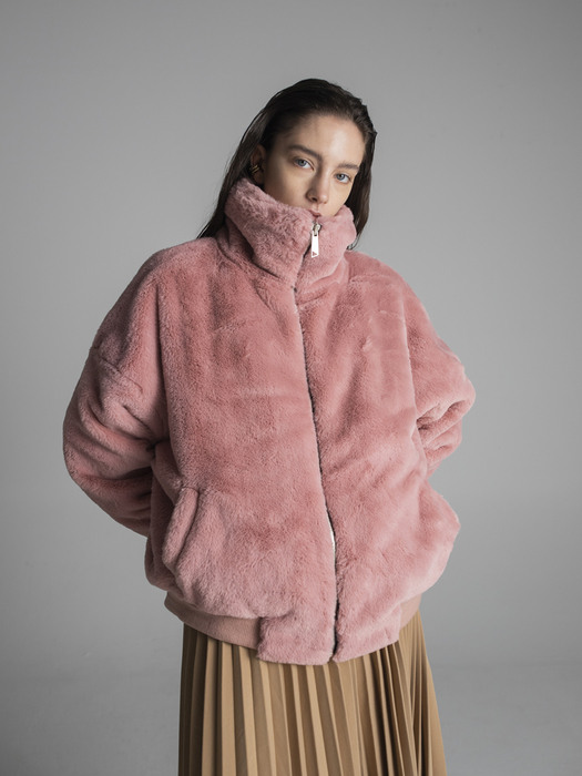 Clasic Fur Zip Up Jacket (Hot Pink)
