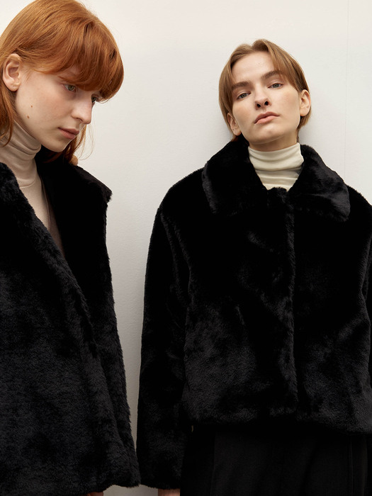Crop fur jacket - Black