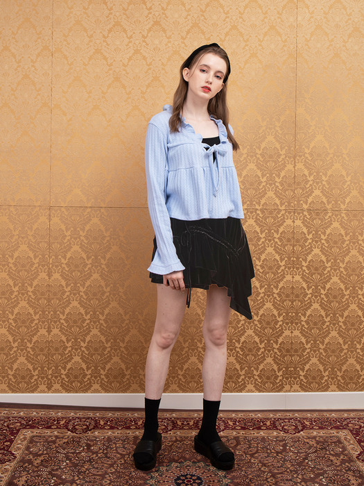 (set) blooming knit blue & velvet sha skirt