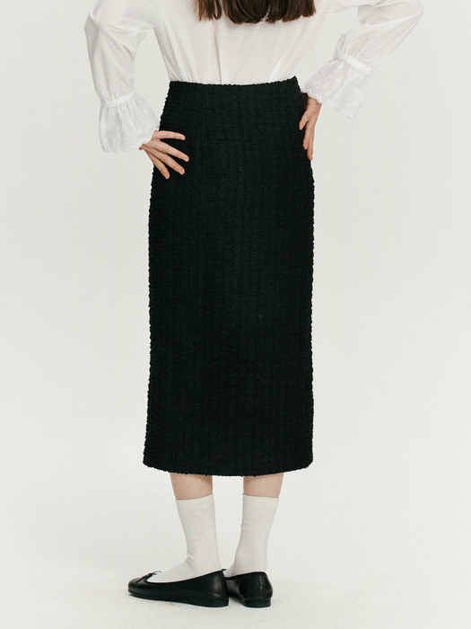 Tweed front slit skirt - Black