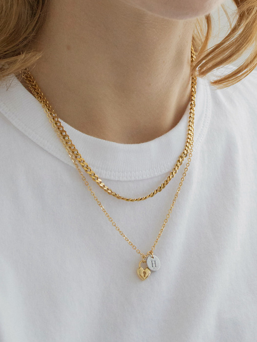 Vintage initial with layered chain necklace