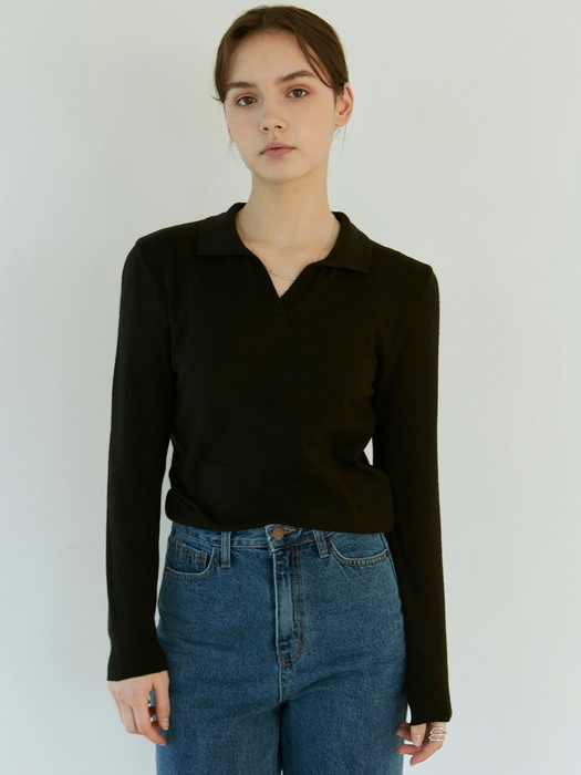 OPEN COLLAR KNIT_BLACK