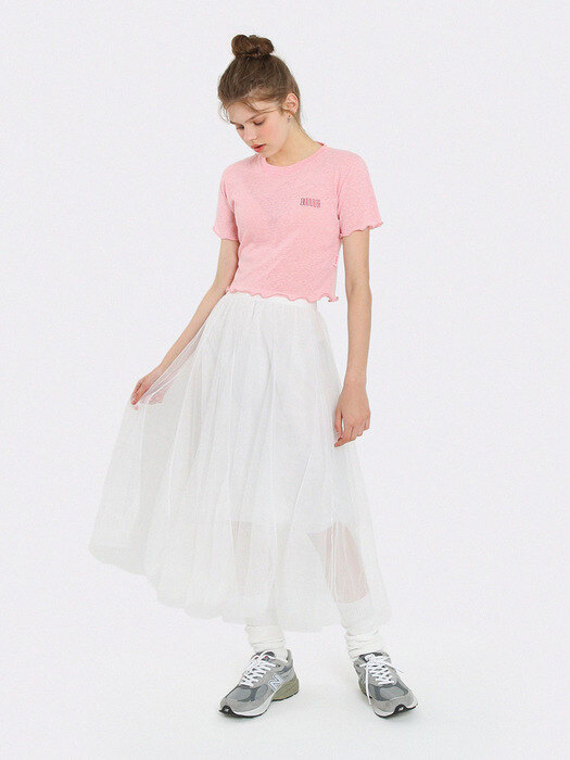 웨이비 로고 셔링 크롭 티셔츠-핑크