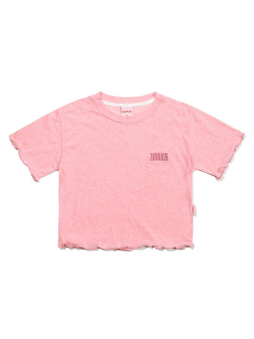 웨이비 로고 셔링 크롭 티셔츠-핑크