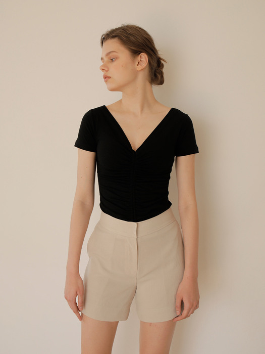 HIGH WAIST HALF PANTS/BEIGE