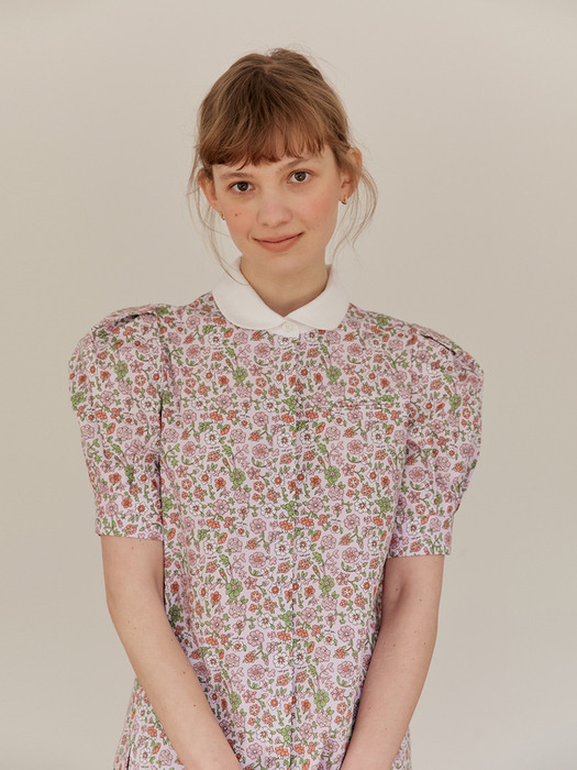 [N]SAMYANG Puffed short sleeve blouse (Pink flower)