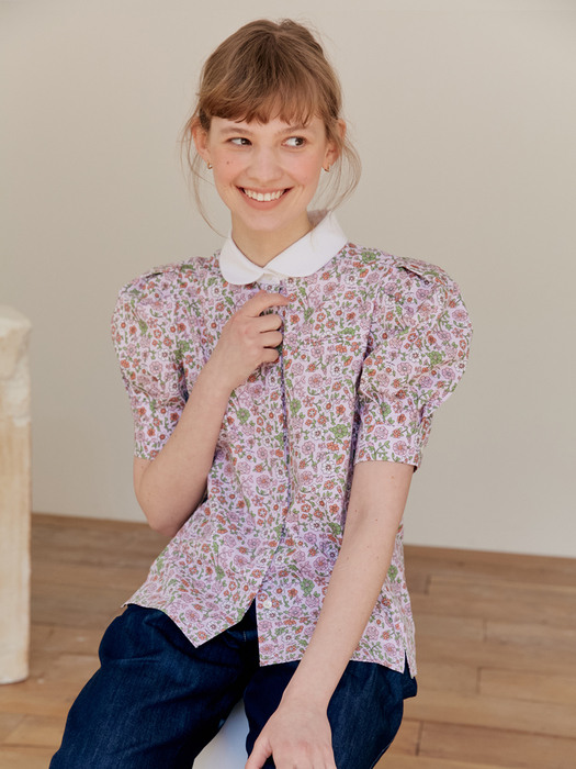 [N]SAMYANG Puffed short sleeve blouse (Pink flower)