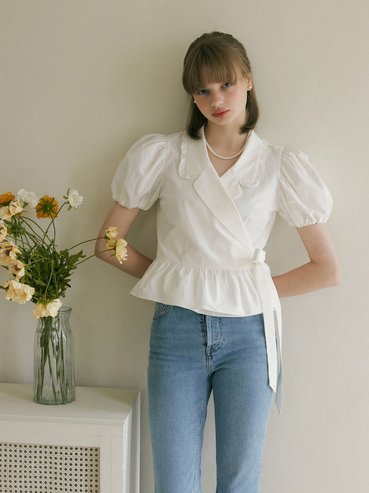 FRILL COLLAR WRAP BLOUSE - IVORY