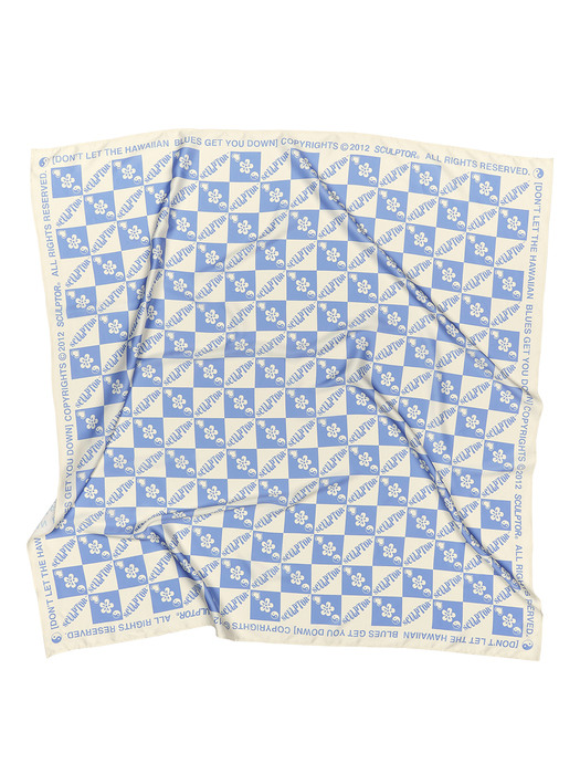 Satin Checkerboard Big Scarf Baby Blue/Egg Shell