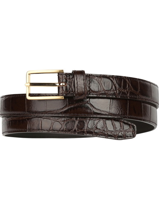 Crock embo slim leather belt_BROWN