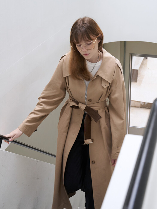 21 Fall_Beige A-Line Single Trench Coat  