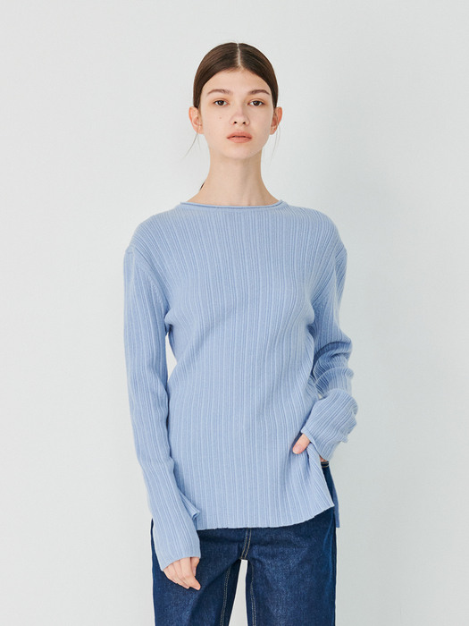 RIBBED CASHMERE BLEND KNIT BABY BLUE