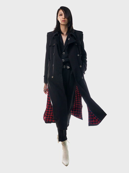 Double-Breasted Flapping Trench Coat[Black(WOMAN)]_UTH-SC04 