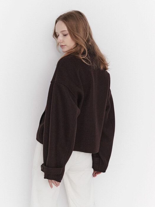 COCOON CROP WOOL JACKET (deep brown)