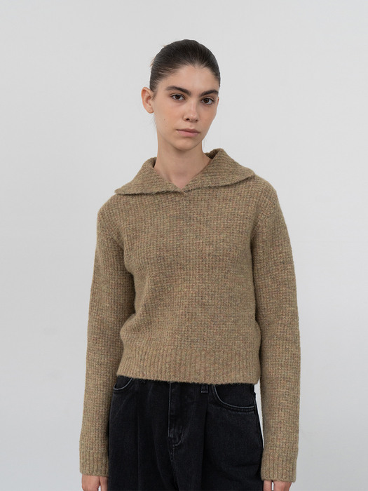 waffle texture collar knit (olive)