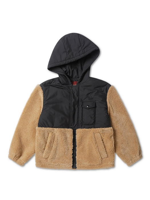 Contrasted Fleece Hooded Jacket_QUOAX21600BKX