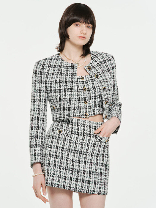 INES WHITE OUT POCKET TWEED JACKET