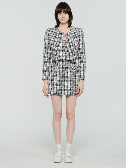 INES WHITE OUT POCKET TWEED JACKET