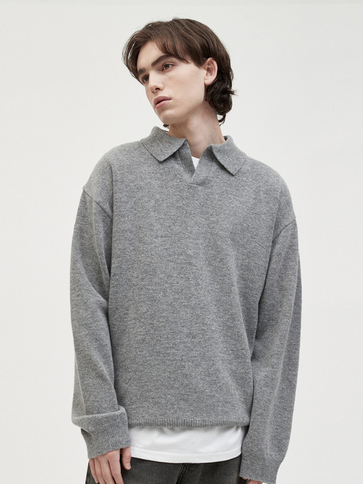 V140 overfit wool collar knit (gray)