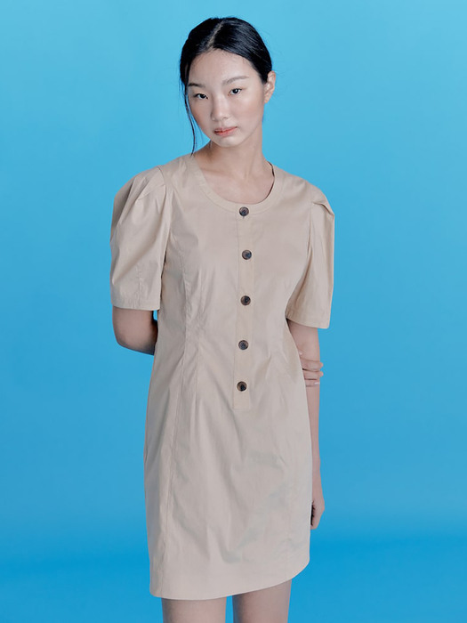 Volume Sleeve Mini Dress  Beige Camel (KE2371M04A)