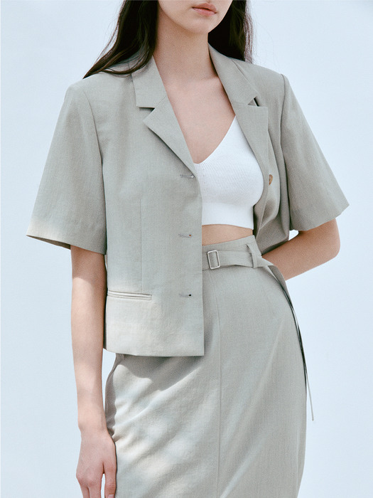 [Easy] Half-sleeve Cropped Blazer + Skirt SET