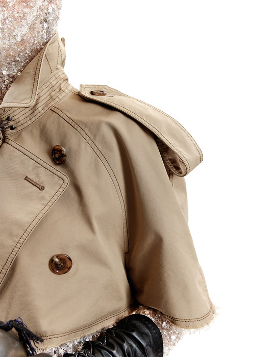 Beige Raw Cut Cropped Trench Coat