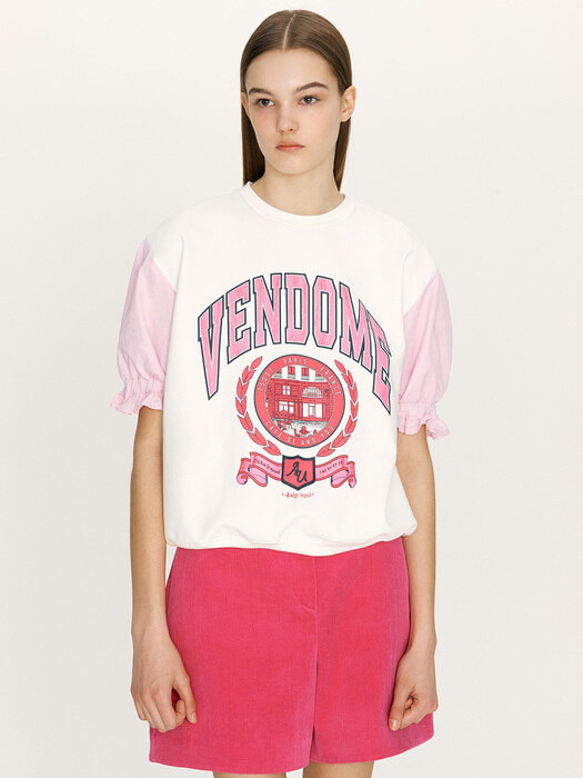 VENDOME Frill sleeve city artwork sweatshirt (White&Pink)