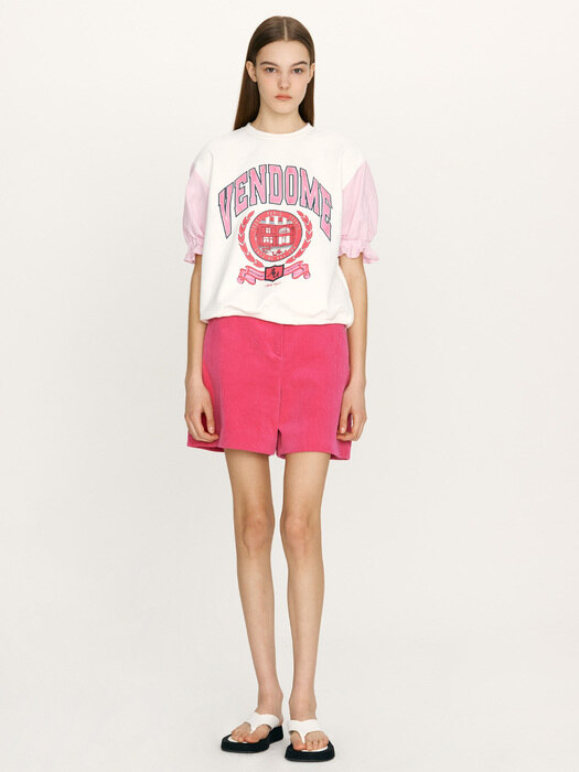 VENDOME Frill sleeve city artwork sweatshirt (White&Pink)