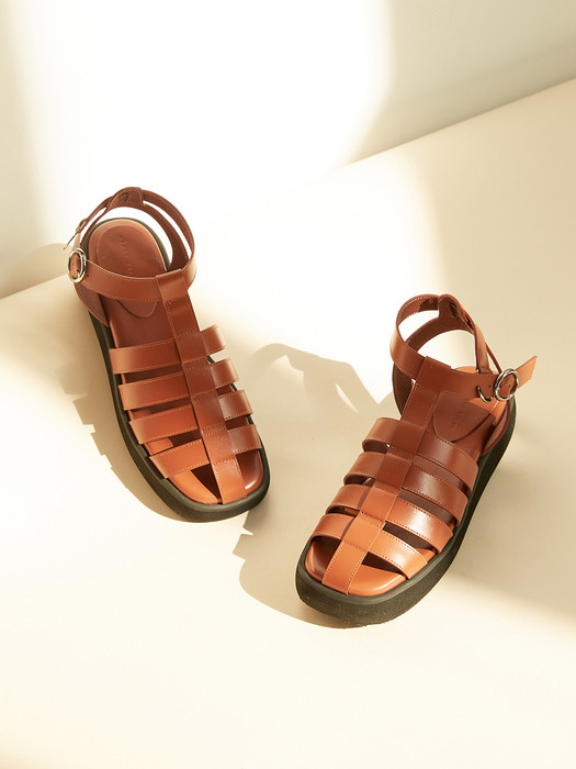 Ares Caged Sandals Leather Brown