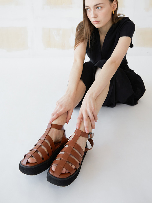 Ares Caged Sandals Leather Brown