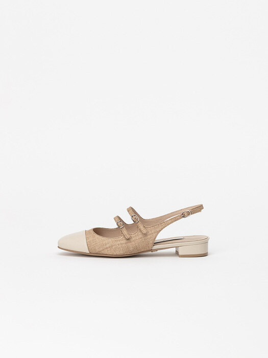 Crescin Maryjane Slingback Flat shoes in Natural Straw with Ivory Toe