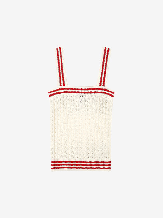 KAHUKU Sleeveless knit top (Ivory&Red)