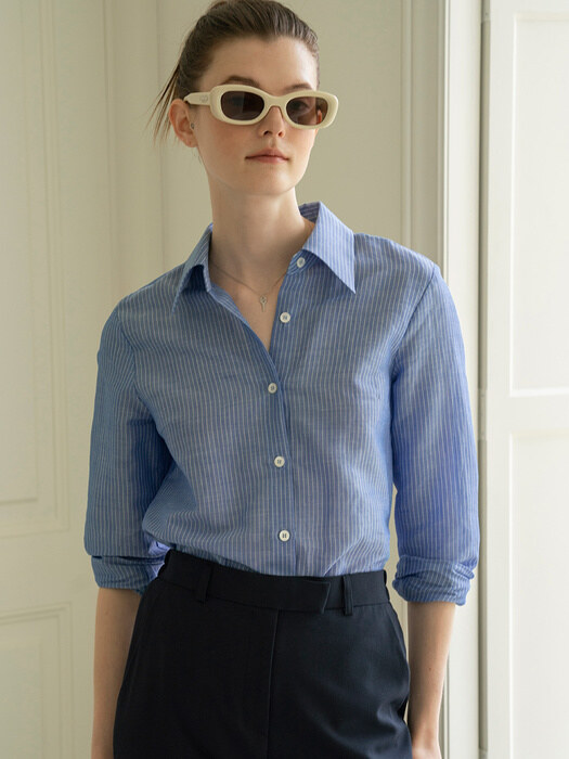 SITP5055 regular-fit linen shirt_Blue stripe