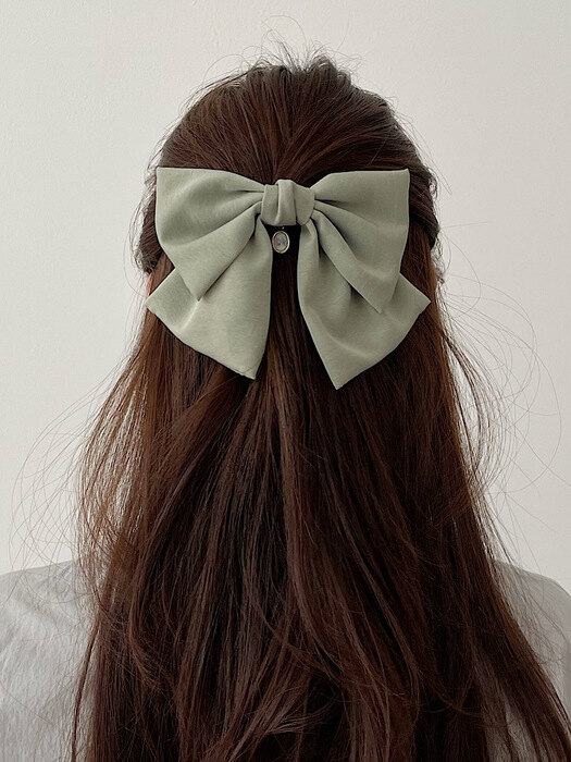 oar Vintage Cameo Satin Wide Ribbon Barrette [Olive] 빈티지 카메오 샤틴 와이드 리본핀