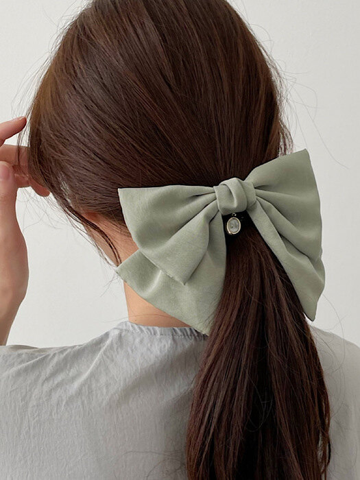 oar Vintage Cameo Satin Wide Ribbon Barrette [Olive] 빈티지 카메오 샤틴 와이드 리본핀