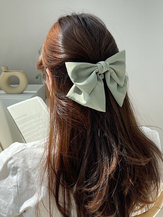 oar Vintage Cameo Satin Wide Ribbon Barrette [Olive] 빈티지 카메오 샤틴 와이드 리본핀