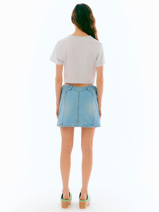 Curved Waistband Denim Skirt [LIGHT BLUE]