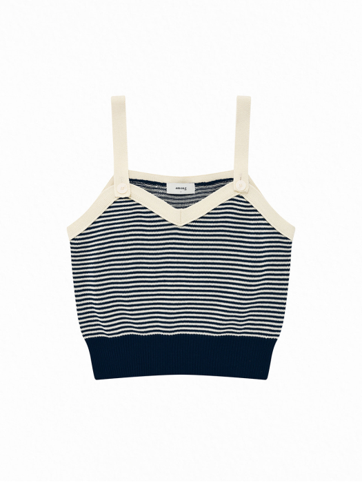 A STRIPE SLEEVELESS KNIT TOP_NAVY