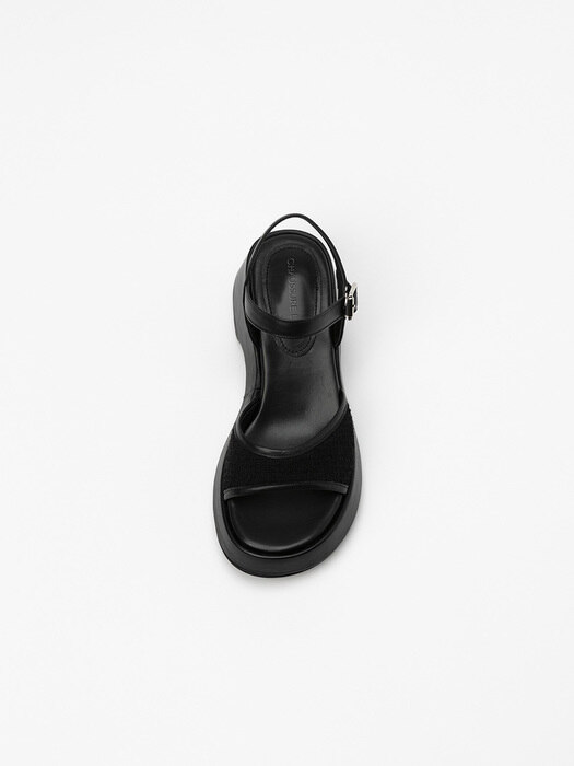 Raffler Platform Sandals in Regular Black with Black Boucle Tweeds