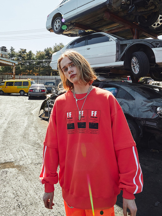  FF OVERSIZED SWEATSHIRT WITH TWO LINE (CHERRY RED)