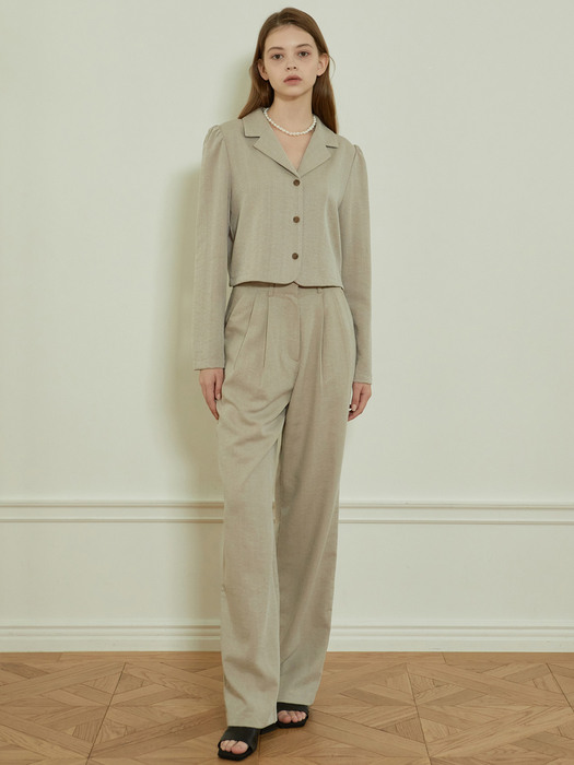 j1067 [SET] autumn blouse+autumn slacks (beige)