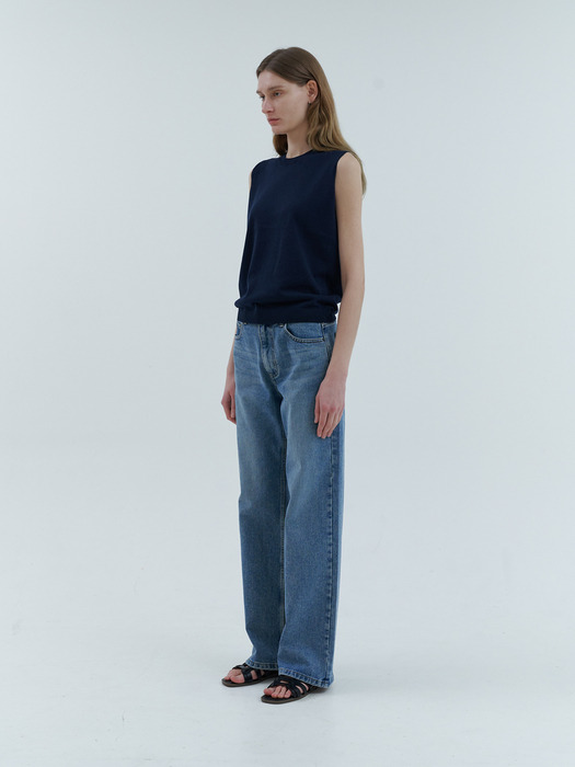 Straight wide denim pants (BLUE)