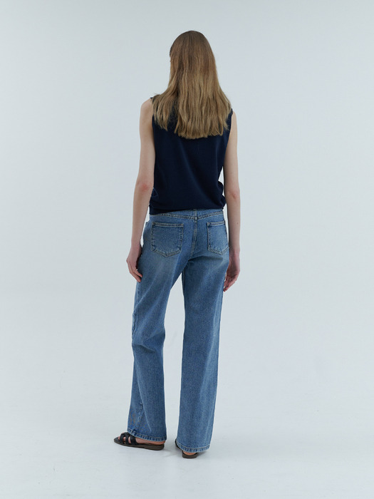 Straight wide denim pants (BLUE)
