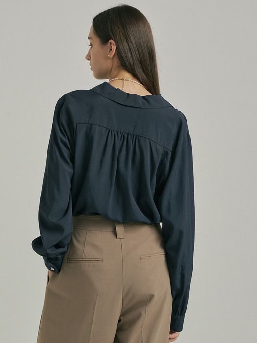 Shirring Volume Blouse_NAVY