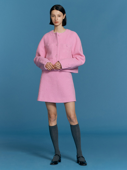 [N][SET]HAMPTON Quilted crop wool jacket + MAYFAIR A-line wool mini skirt (2color)